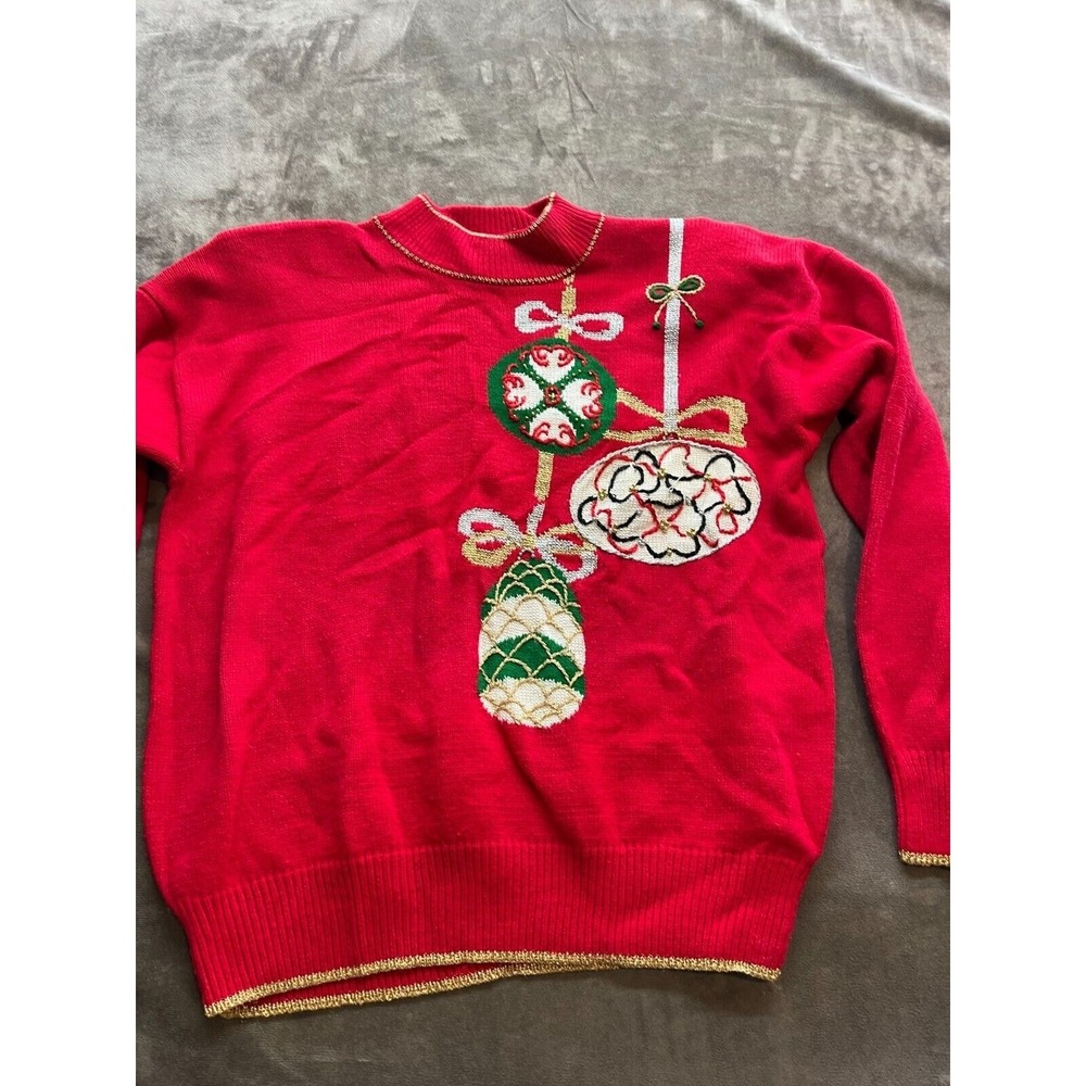 Dana Scott Ugly Christmas Holiday Winter Sweater, Ornaments,‎ Beading, Large